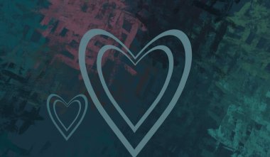 Soyut Sevgililer Günü arkaplan sanatı. Kalpler tuvalde. Çok renkli romantik bir fon. Çağdaş sanat. Sanatsal dijital palet.