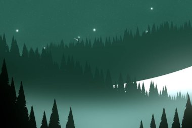 soyut sisli dağlar ağaçlarla kaplı, doğal arkaplan