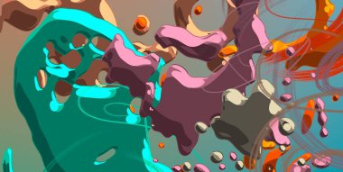 Soyut arka plan sanatı. 3 boyutlu illüstrasyon. Çok renkli arkaplan. Çağdaş sanat. Sanatsal dijital palet.