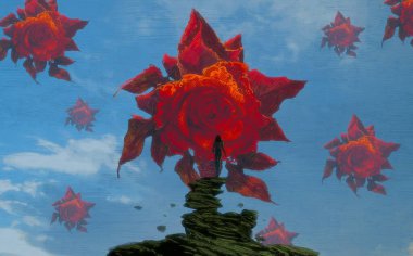 İnsan silueti ve güllerle soyut bir arkaplan 