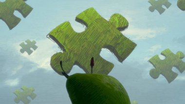 İnsan silueti ve bulmaca parçalarıyla soyut arkaplan 