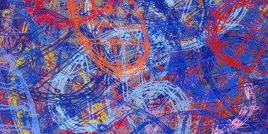 Soyut arka plan sanatı. 2D çizim. Etkileyici yağlı boya resim. Tuvalde fırça darbeleri. Modern sanat. Çok renkli arkaplan. Çağdaş sanat. İfade. Sanatsal dijital palet.