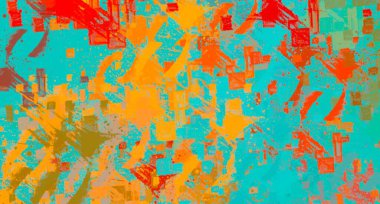 Soyut arka plan sanatı. 2D çizim. Etkileyici yağlı boya resim. Tuvalde fırça darbeleri. Modern sanat. Çok renkli arkaplan. Çağdaş sanat. İfade. Sanatsal dijital palet.