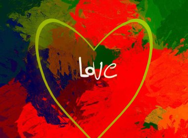 Soyut Sevgililer Günü arkaplan sanatı. Kalpler tuvalde. Çok renkli romantik bir fon. Çağdaş sanat. Sanatsal dijital palet.