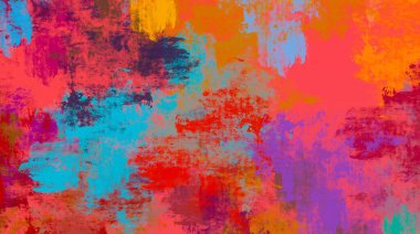 Soyut arka plan sanatı. 2D çizim. Etkileyici yağlı boya resim. Tuvalde fırça darbeleri. Modern sanat. Çok renkli arkaplan. Çağdaş sanat. İfade. Sanatsal dijital palet.