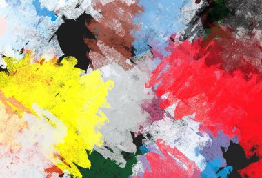 Soyut arka plan sanatı. 2D çizim. Etkileyici yağlı boya resim. Tuvalde fırça darbeleri. Modern sanat. Çok renkli arkaplan. Çağdaş sanat. İfade. Sanatsal dijital palet.