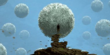 İnsan silueti ve topları ile soyut arkaplan   