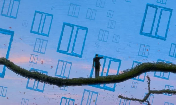 Abstrakter Hintergrund Mit Menschlicher Silhouette Und Fenstern — Stockfoto