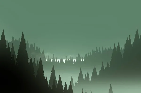 Abstract Foggy Mountains Landscape Trees Natural Background — Stock Photo, Image