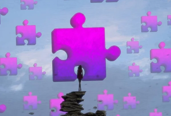 Abstrakter Hintergrund Mit Menschlicher Silhouette Und Puzzle Fragmenten — Stockfoto