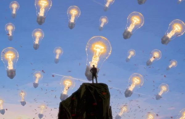 Fondo Abstracto Con Silueta Humana Bombillas — Foto de Stock