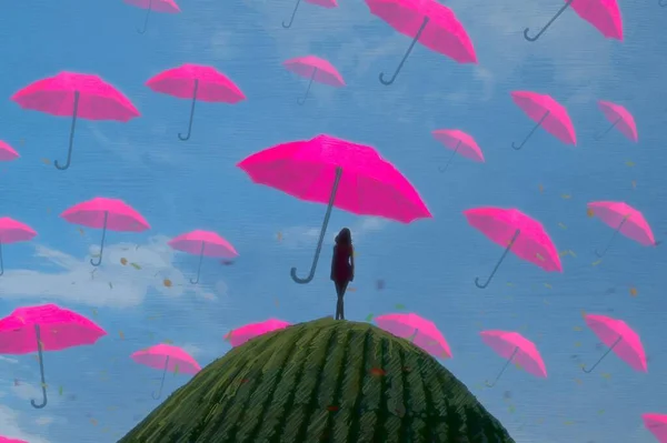 Abstract Background Human Silhouette Umbrellas — Stock Photo, Image