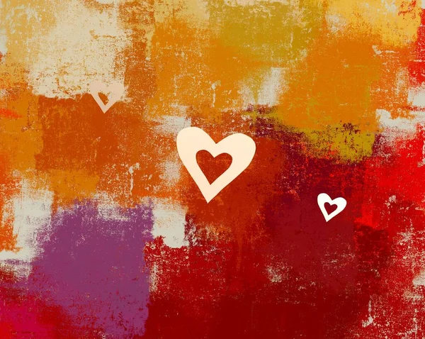 Abstract Valentine Background Art Corazones Sobre Lienzo Fondos Románticos Multicolor —  Fotos de Stock