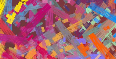 Soyut arka plan sanatı. 2D çizim. Etkileyici yağlı boya resim. Tuvalde fırça darbeleri. Modern sanat. Çok renkli arkaplan. Çağdaş sanat. İfade. Sanatsal dijital palet.