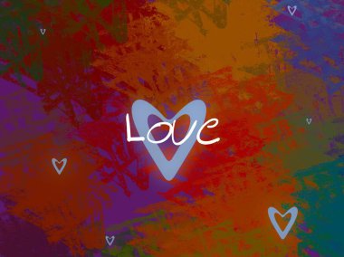 Soyut Sevgililer Günü arkaplan sanatı. Kalpler tuvalde. Çok renkli romantik bir fon. Çağdaş sanat. Sanatsal dijital palet.