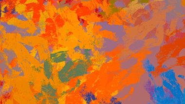 Soyut arka plan sanatı. 2D çizim. Etkileyici yağlı boya resim. Tuvalde fırça darbeleri. Modern sanat. Çok renkli arkaplan. Çağdaş sanat. İfade. Sanatsal dijital palet.