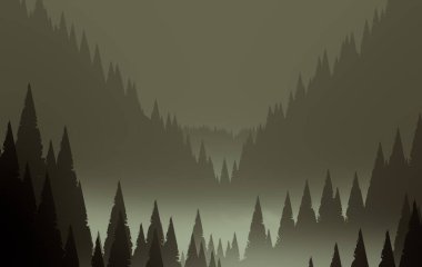 soyut tepe orman manzarası sisli ağaçlar fotokopi alanı, doğal arkaplan