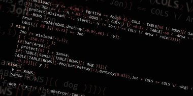 Yazılım geliştirici programlama kodu. Soyut modern sanal bilgisayar senaryosu. Masaüstü ekranında yazılım geliştirici programcının çalışması 