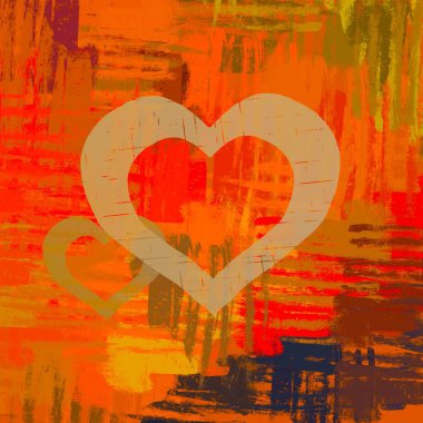 Soyut Sevgililer Günü arkaplan sanatı. Kalpler tuvalde. Çok renkli romantik bir fon. Çağdaş sanat. Sanatsal dijital palet.