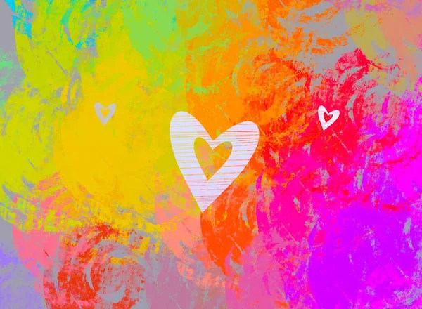 Abstract Valentine Background Art Hearts Canvas Multicolored Romantic Backdrop Contemporary — Stock Photo, Image