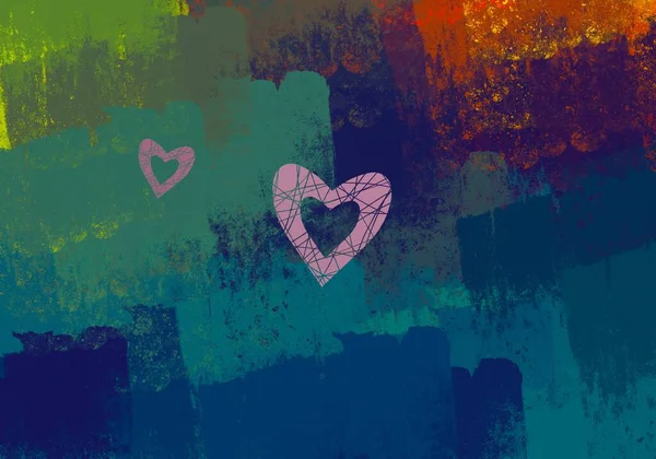 Résumé Artefacts Valentine Coeurs Sur Toile Multicolored Romantic Background Art — Photo