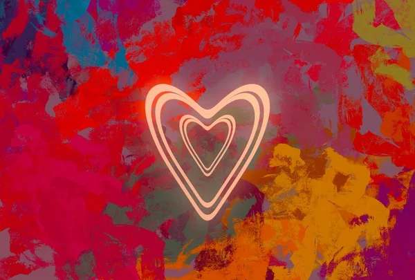 Abstract Valentine Background Art Hearts Canvas Multicolored Romantic Backdrop Contemporary — Stock Photo, Image