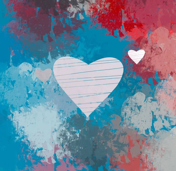 Abstract Valentine background art. Hearts on canvas. Multicolored romantic backdrop. Contemporary art. Artistic digital palette.