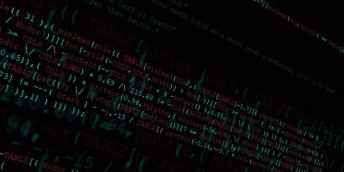 Yazılım geliştirici programlama kodu. Soyut modern sanal bilgisayar senaryosu. Masaüstü ekranında yazılım geliştirici programcının çalışması 