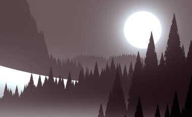 soyut tepe orman manzarası sisli ağaçlar fotokopi alanı, doğal arkaplan