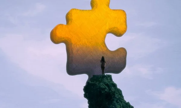 Abstrakter Hintergrund Mit Menschlicher Silhouette Und Puzzle Fragmenten — Stockfoto