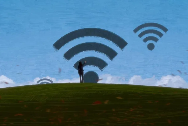 Fondo Abstracto Con Silueta Humana Señales Wifi — Foto de Stock