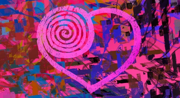 Abstract Valentine Background Art Corazones Sobre Lienzo Fondos Románticos Multicolor — Foto de Stock