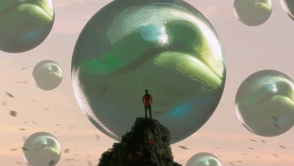 人間のシルエットとボールの抽象的な背景 — ストック写真