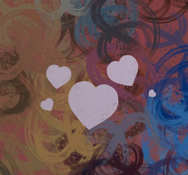 Abstract Valentine background art. Hearts on canvas. Multicolored romantic backdrop. Contemporary art. Artistic digital palette.