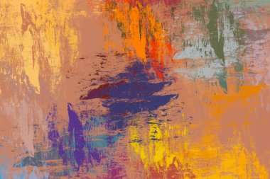 Soyut arka plan sanatı. 2D çizim. Etkileyici yağlı boya resim. Tuvalde fırça darbeleri. Modern sanat. Çok renkli arkaplan. Çağdaş sanat. İfade. Sanatsal dijital palet.