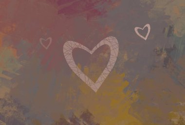 Soyut Sevgililer Günü arkaplan sanatı. Kalpler tuvalde. Çok renkli romantik bir fon. Çağdaş sanat. Sanatsal dijital palet.