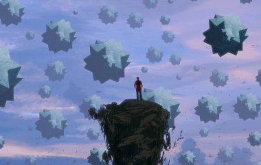 İnsan silueti ve soyut biçimlerle soyut arkaplan