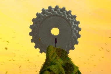 İnsan silueti ve vitesli soyut arkaplan 