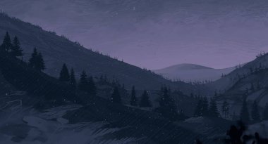 soyut sisli dağlar ağaçlarla kaplı, doğal arkaplan