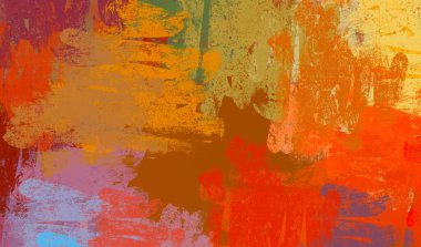 Soyut arka plan sanatı. 2D çizim. Etkileyici yağlı boya resim. Tuvalde fırça darbeleri. Modern sanat. Çok renkli arkaplan. Çağdaş sanat. İfade. Sanatsal dijital palet.