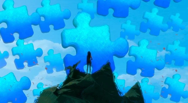 Abstrakter Hintergrund Mit Menschlicher Silhouette Und Puzzle Fragmenten — Stockfoto