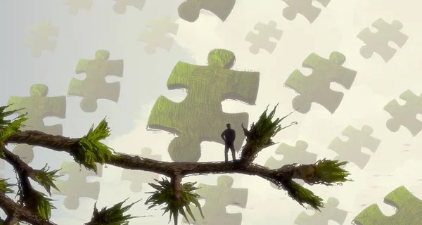 Abstracte Achtergrond Met Menselijk Silhouet Puzzelfragmenten — Stockfoto