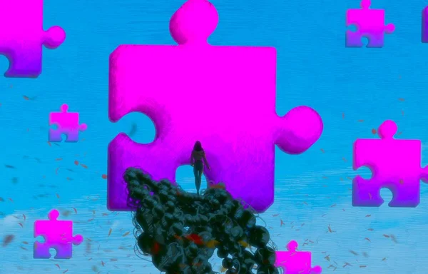 Abstract Background Human Silhouette Puzzle Fragments — Stock Photo, Image