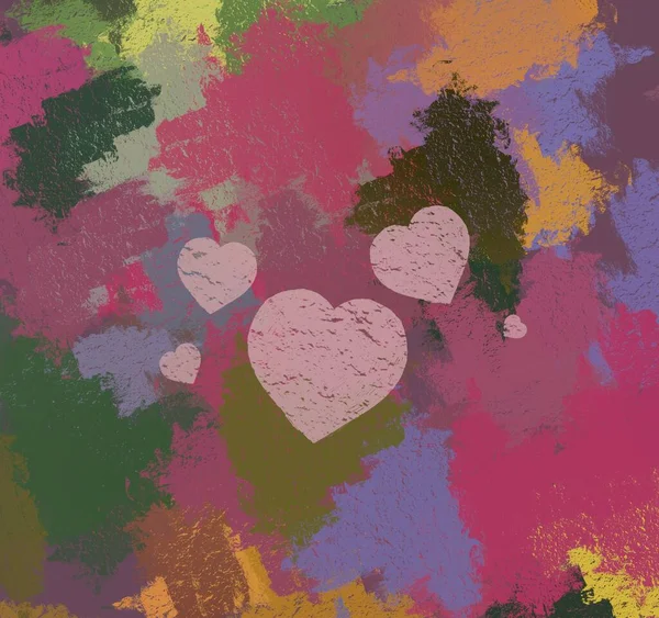 Abstract Valentine Background Art Corazones Sobre Lienzo Fondos Románticos Multicolor — Foto de Stock