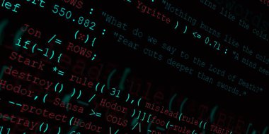 Yazılım geliştirici programlama kodu. Soyut modern sanal bilgisayar senaryosu. Masaüstü ekranında yazılım geliştirici programcının çalışması 