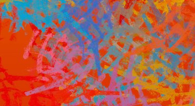 Soyut arka plan sanatı. 2D çizim. Etkileyici yağlı boya resim. Tuvalde fırça darbeleri. Modern sanat. Çok renkli arkaplan. Çağdaş sanat. İfade. Sanatsal dijital palet.