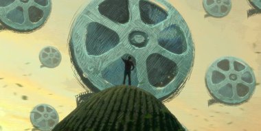 İnsan silueti ve filmlerle soyut arkaplan    