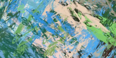 Soyut arka plan sanatı. 2D çizim. Etkileyici yağlı boya resim. Tuvalde fırça darbeleri. Modern sanat. Çok renkli arkaplan. Çağdaş sanat. İfade. Sanatsal dijital palet.