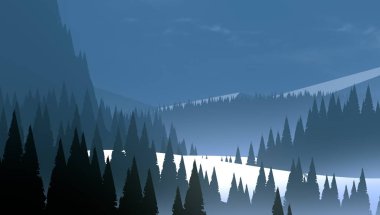 soyut sisli dağlar ağaçlarla kaplı, doğal arkaplan