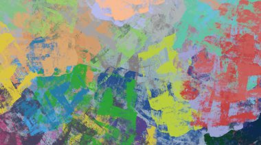 Soyut arka plan sanatı. 2D çizim. Etkileyici yağlı boya resim. Tuvalde fırça darbeleri. Modern sanat. Çok renkli arkaplan. Çağdaş sanat. İfade. Sanatsal dijital palet.